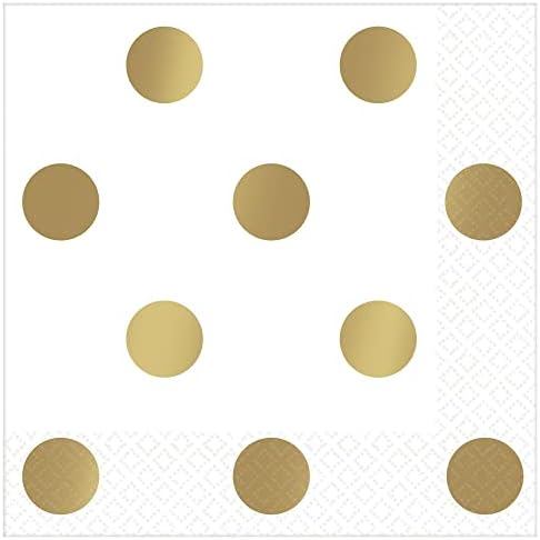 מפיות נייר משקאות - 5 x 5 | נקודות פולקה לבנות/זהב | חבילה של 16